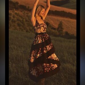 Anthropologie Square Neck Printed Tiered Midi Dress XL